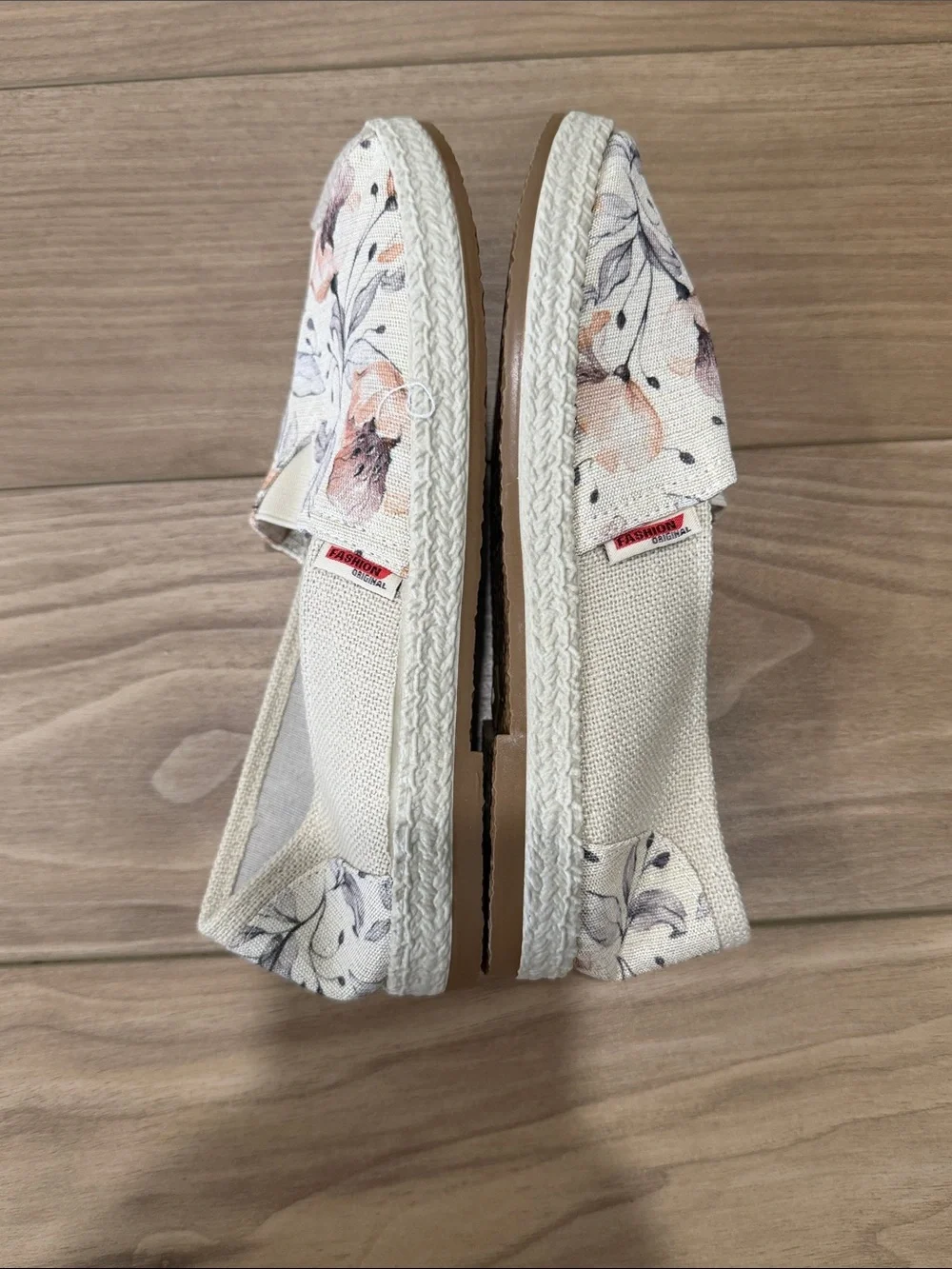 Floral Canvas Slip-On Espadrilles in Cream and Blush